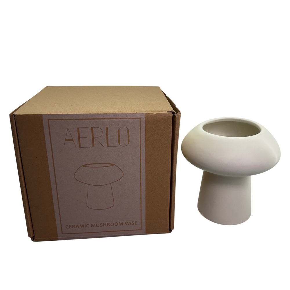 Mushroom Ivory Ceramic‎ Vase Modern Sculptural Decor Abstract Cutout Art Pottery